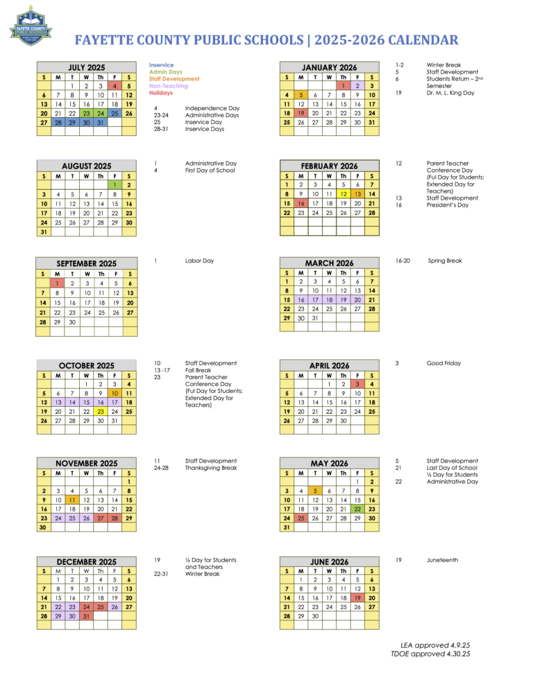 Fayette County Public Schools Calendar 26 27