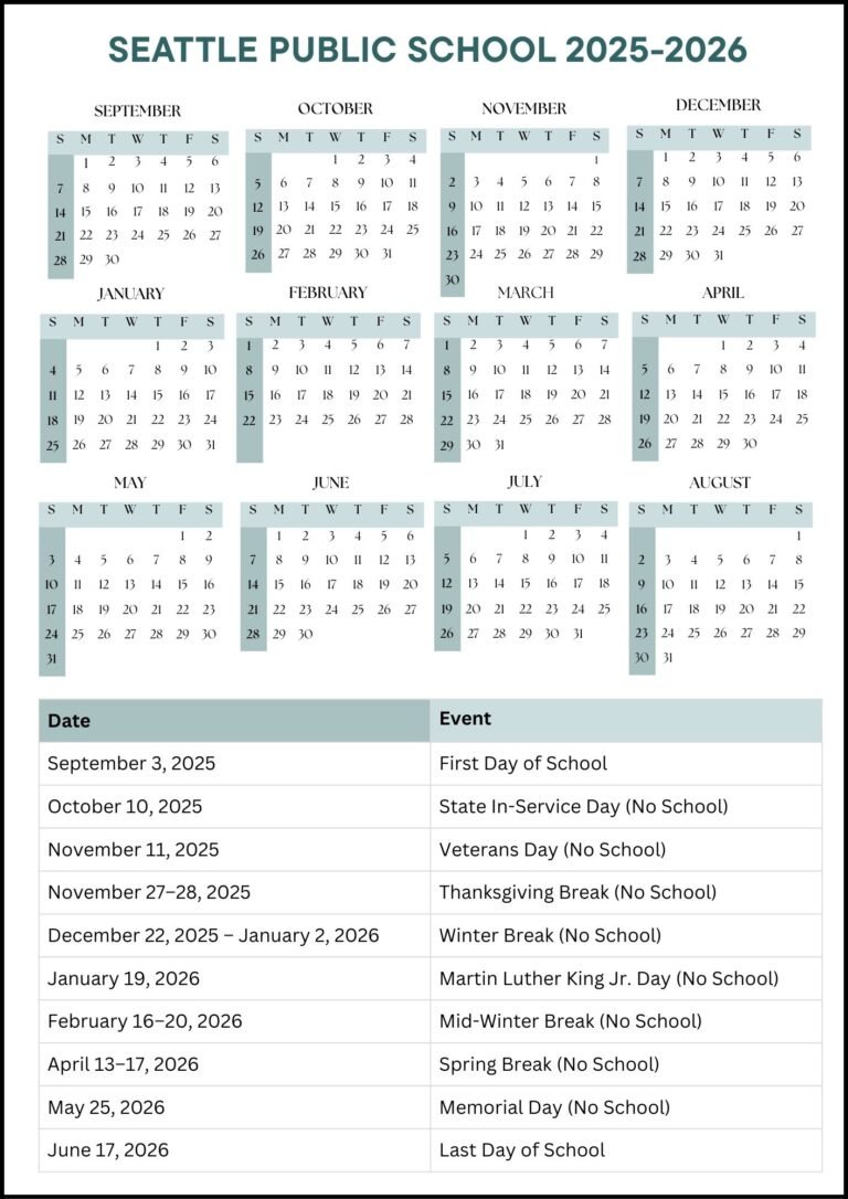 Seattle Public Schools 2026 27 Calendar