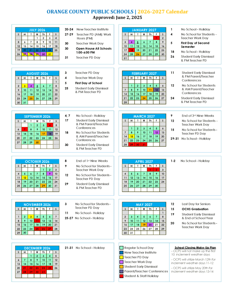 Orange County Public Schools Calendar 26 27