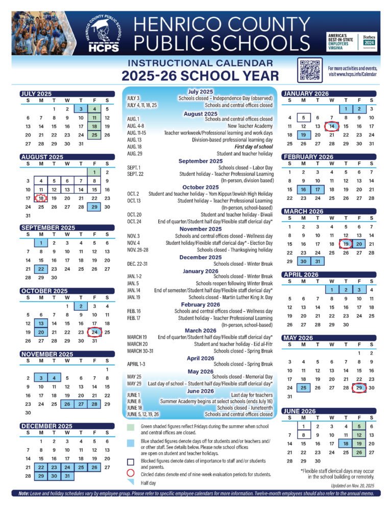 Henrico County Public Schools Calendar 26 27
