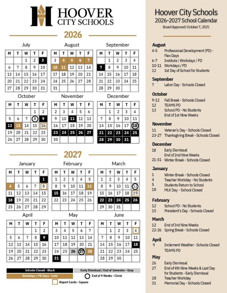 Hoover City Schools Calendar 26 27