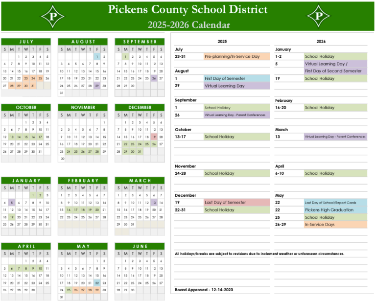 Pickens County Schools Calendar 26 27