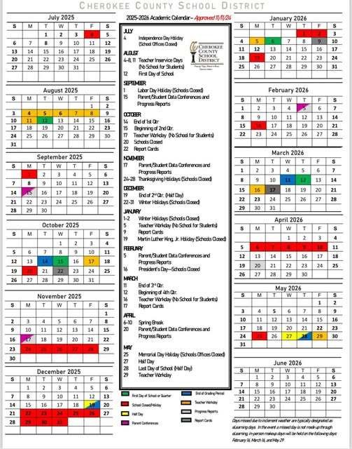 Cherokee County Schools Calendar 26 27