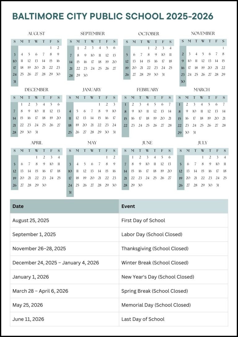 Baltimore City Schools Calendar 26 27