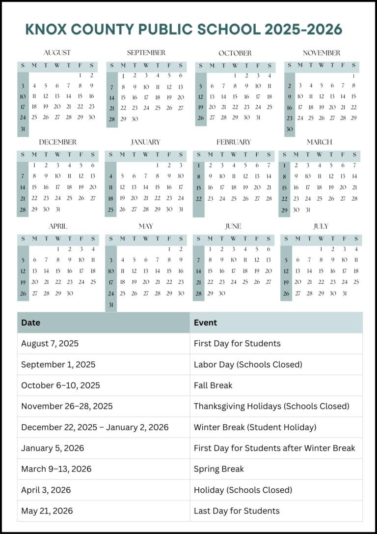 Knox County Schools Calendar 26 27 Pdf