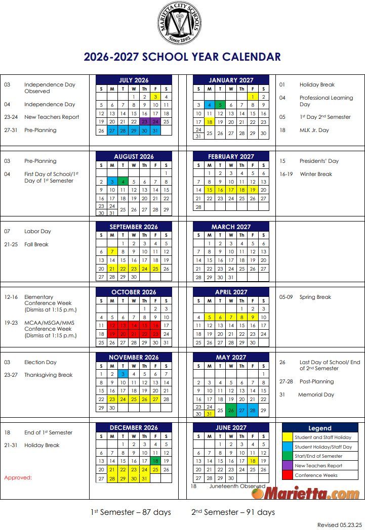 Marietta City Schools Calendar 26 27