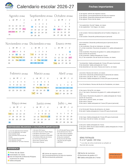 Norwalk Public Schools Calendar 26 27