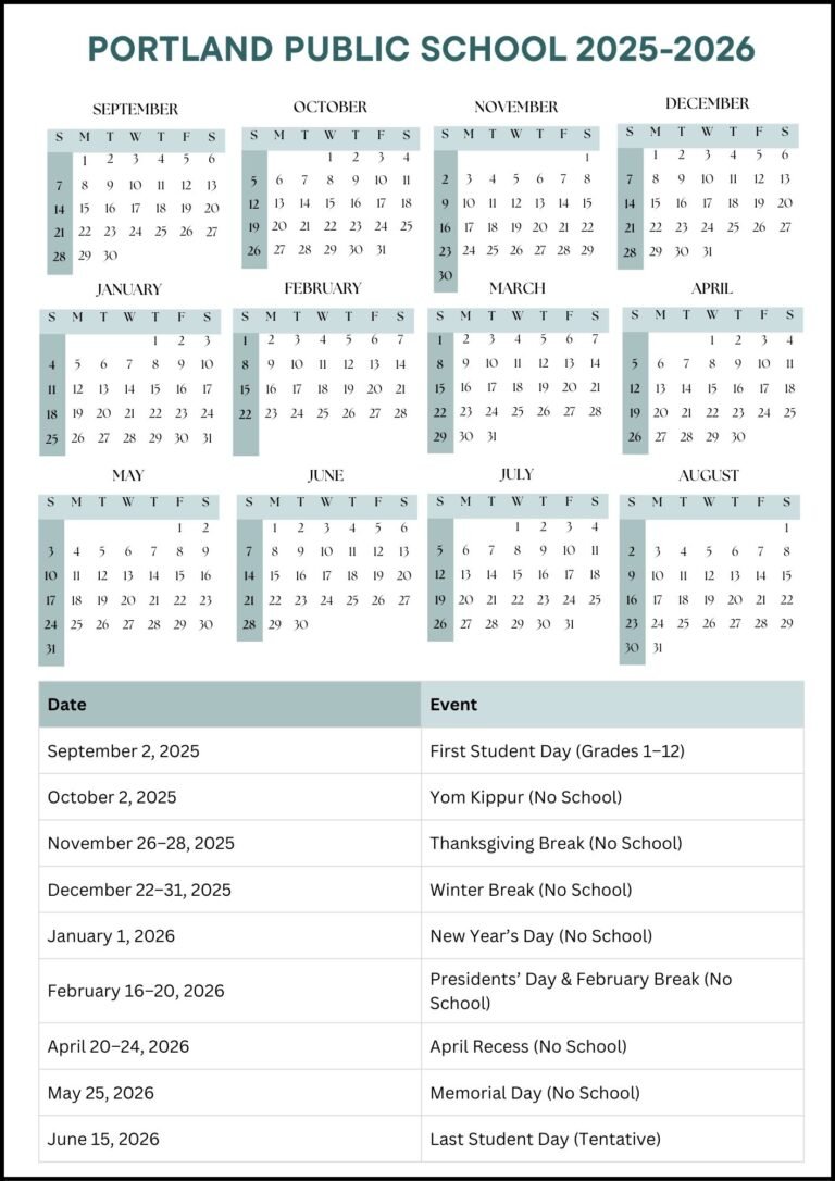 Portland Public Schools Calendar 2026
