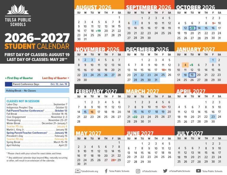 Tulsa Public Schools Calendar 26 27