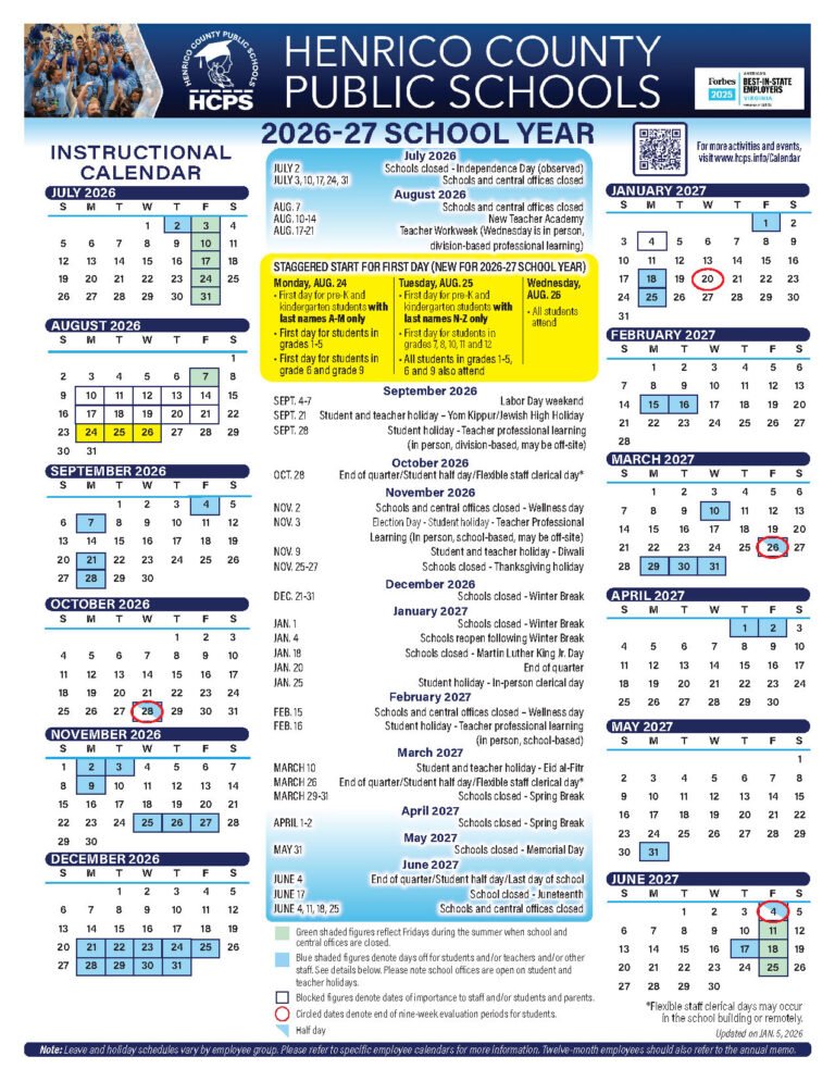 Henrico County Public Schools Calendar 2026 27