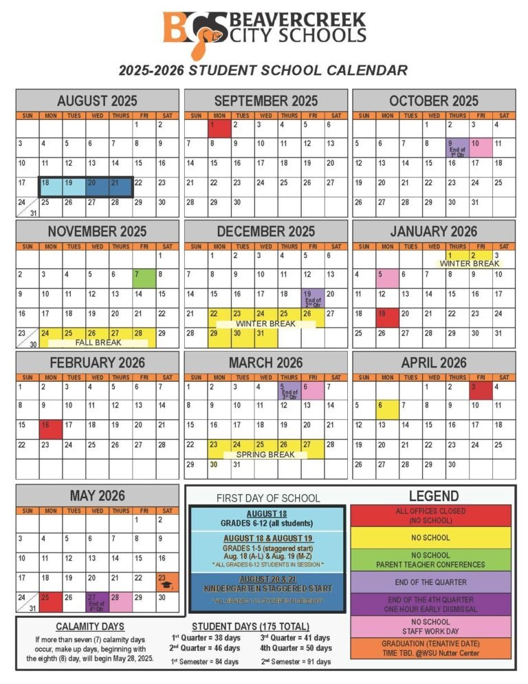 Beavercreek City Schools Calendar 2026