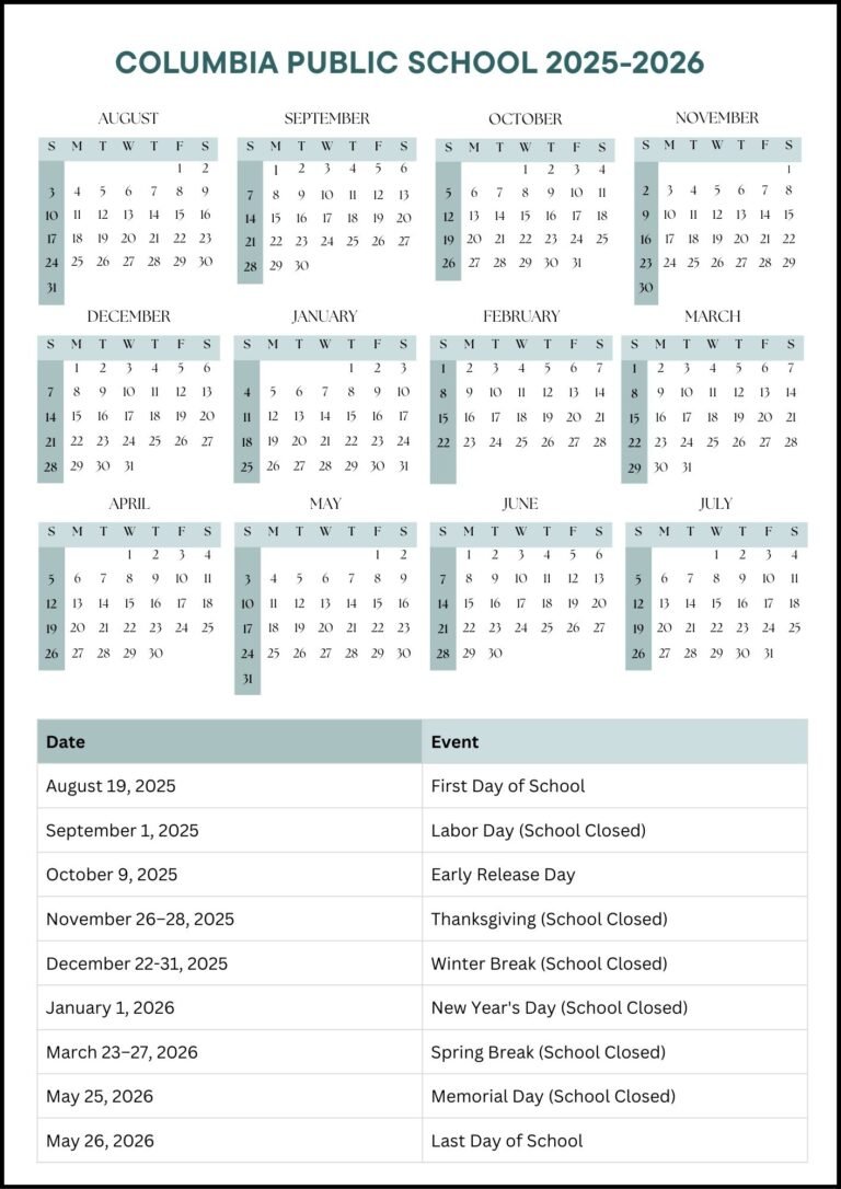 Columbia Public Schools Calendar 2026 2027