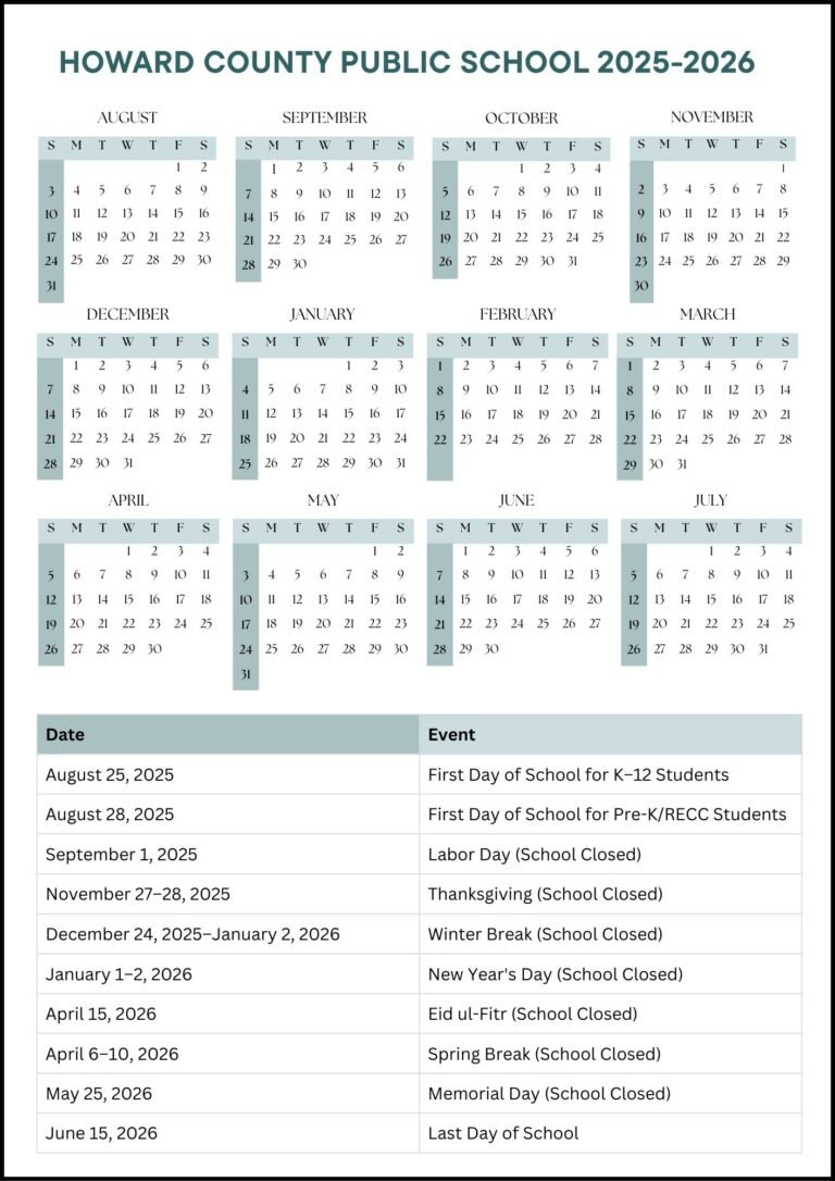 Howard County Public Schools Calendar 2026