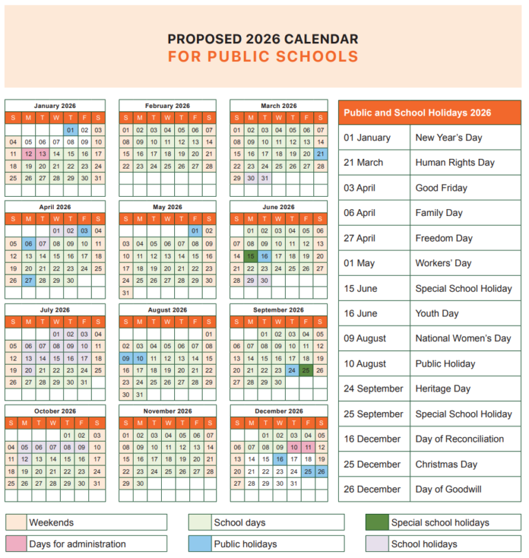 South African Schools Calendar 2026