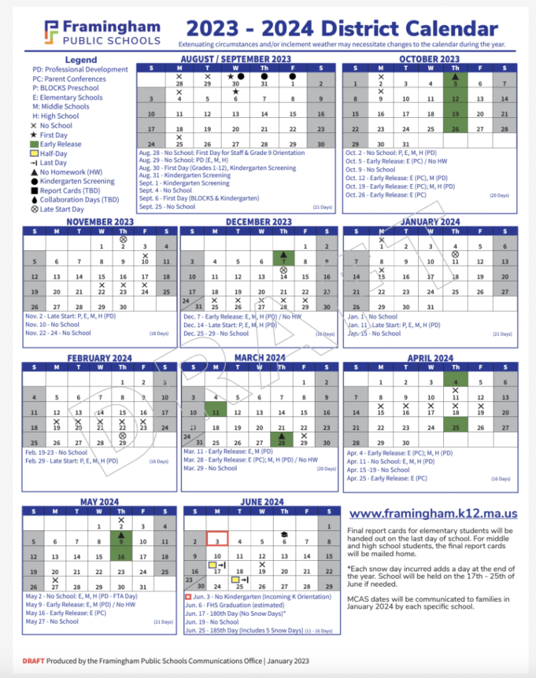 Framingham Public Schools Calendar 2026 27