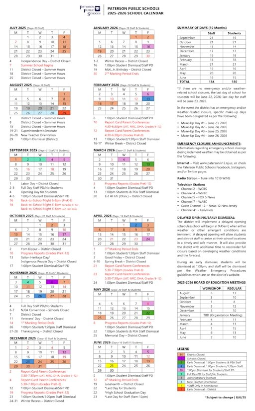 Paterson Public Schools Calendar 26 27