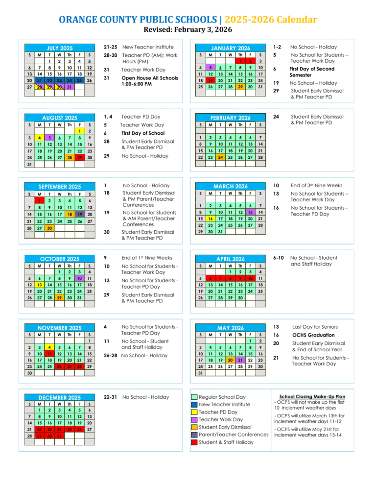 Orange County Public Schools 2026 Calendar