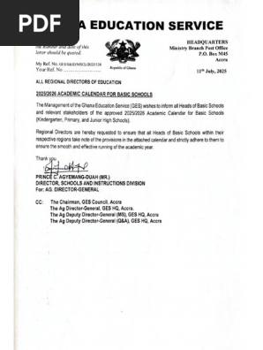 Ges Academic Calendar For 2026 For Basic Schools Pdf