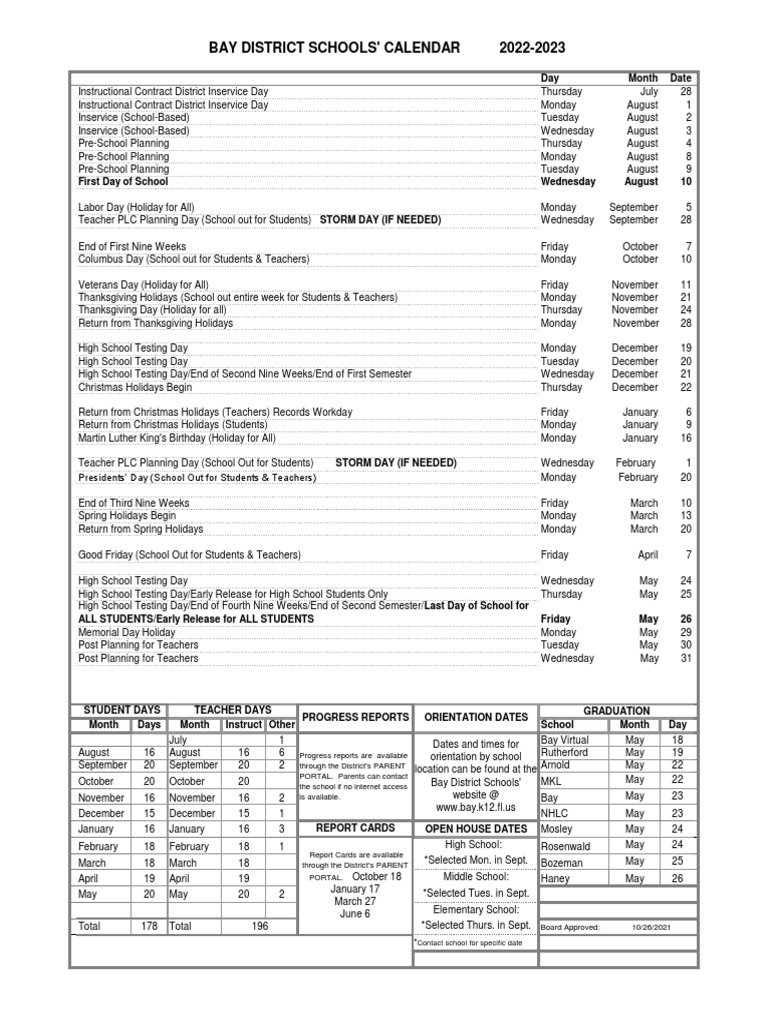 Bay District Schools Calendar 26 27