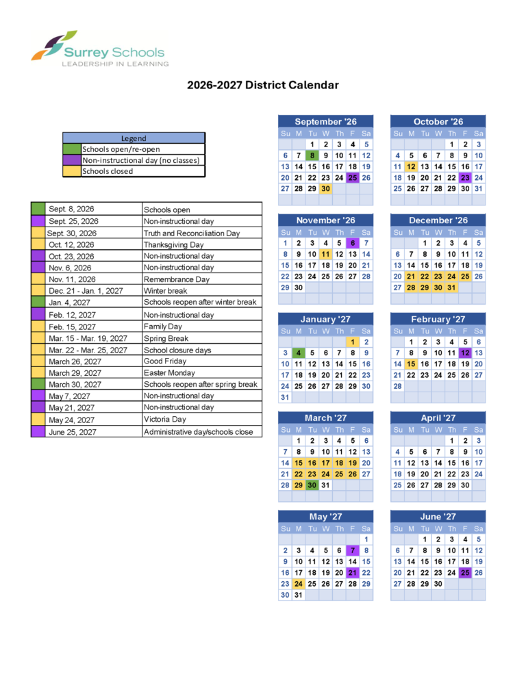 Surrey Schools Calendar 2026 2027