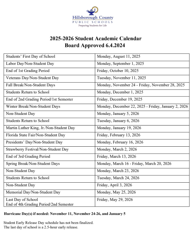 Hillsborough County Schools Calendar 2026