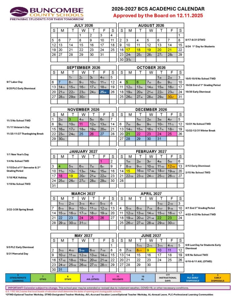 Buncombe County Schools Calendar 2026 2027