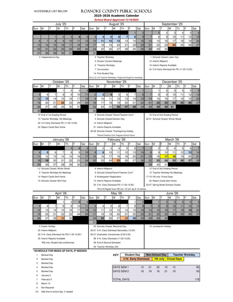 Roanoke County Public Schools Calendar 2026 27