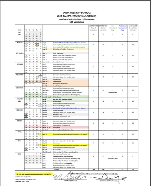 Santa Rosa City Schools Calendar 2026 27