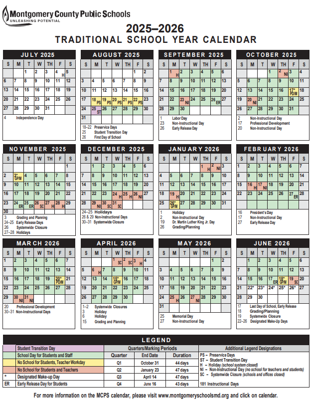 Montgomery County Public Schools Calendar 2026
