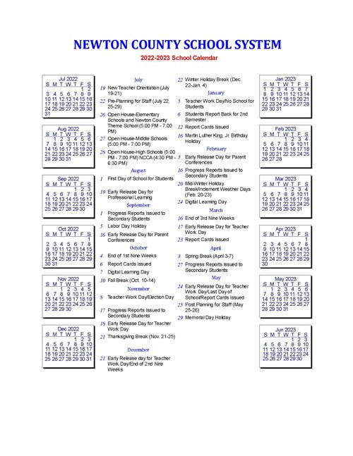 Newton County School Calendar