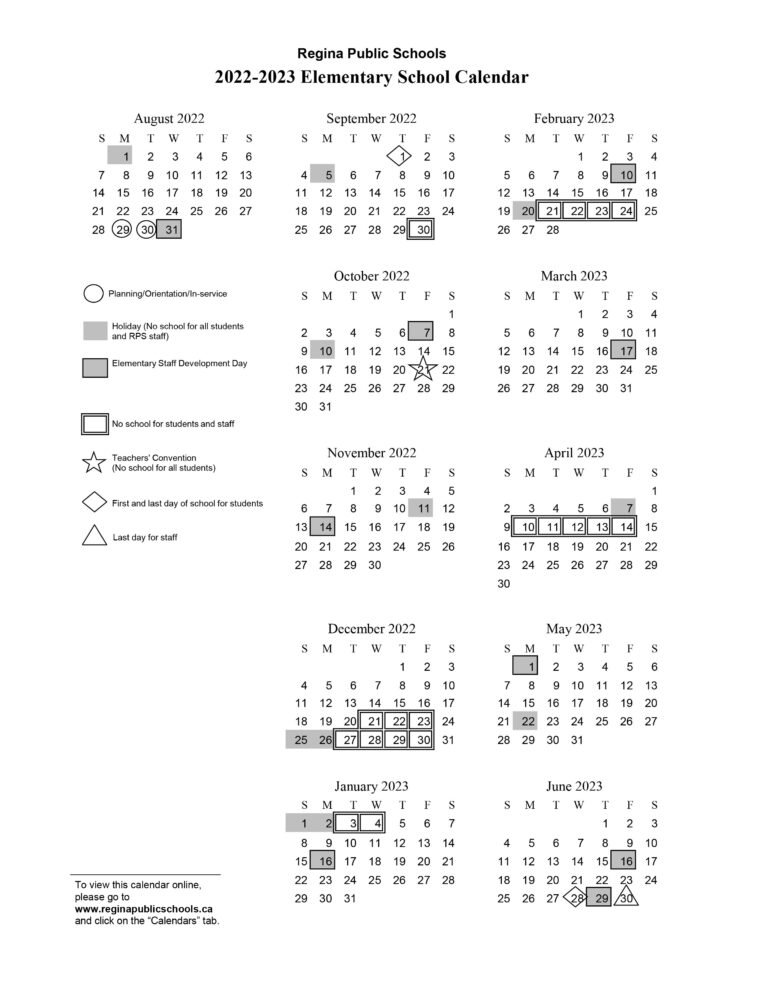 Regina School Calendar