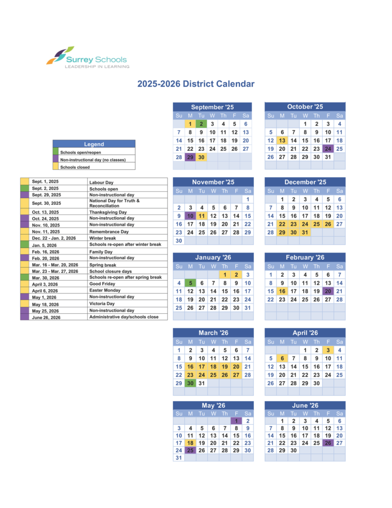 Surrey School Calendar