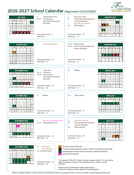 Fulton County School Calendar