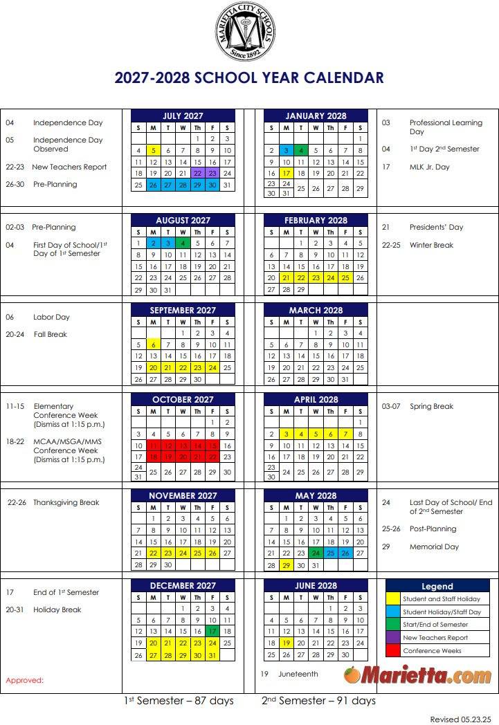 School Calendar 2027