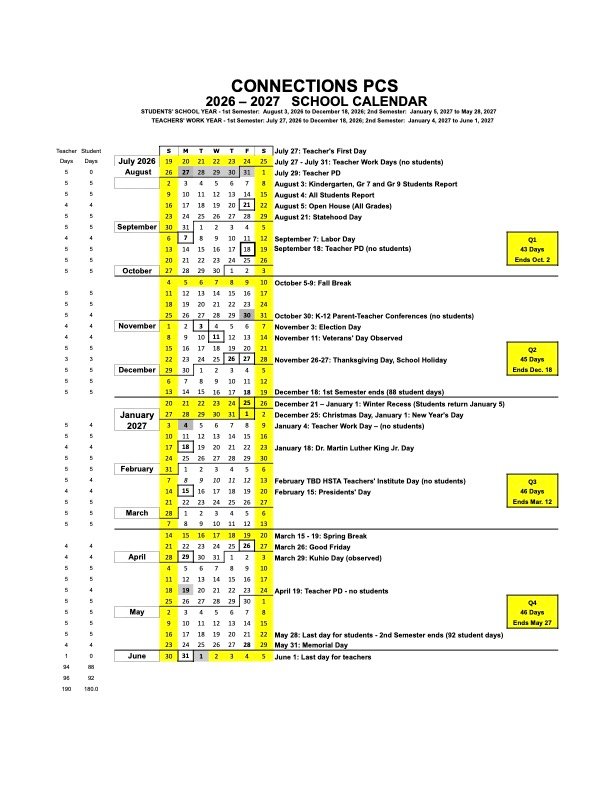 Connect Charter School Calendar