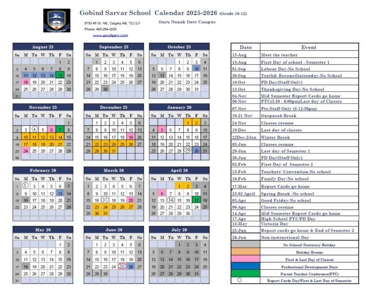 Calgary School Calendar