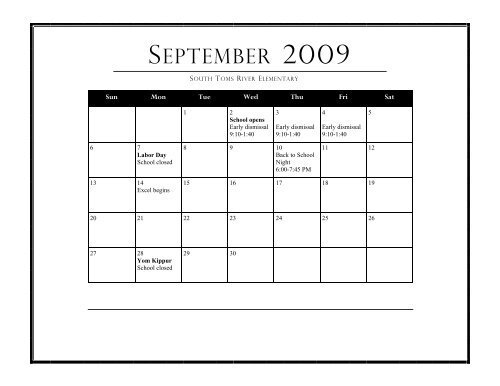 Toms River School Calendar