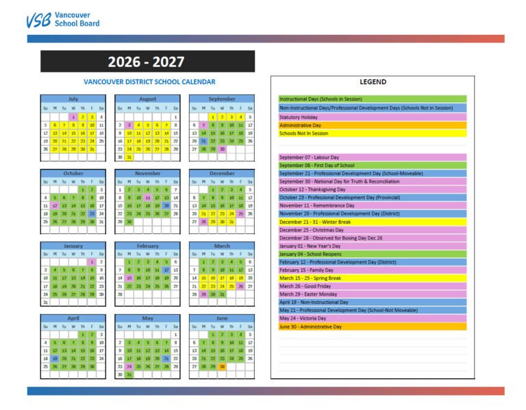 Vsb School Calendar