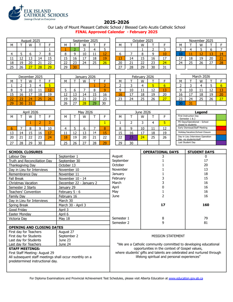 Camrose Composite High School Calendar