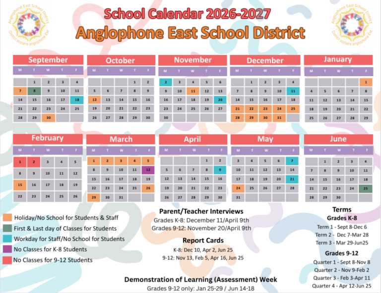 Anglophone East School Calendar