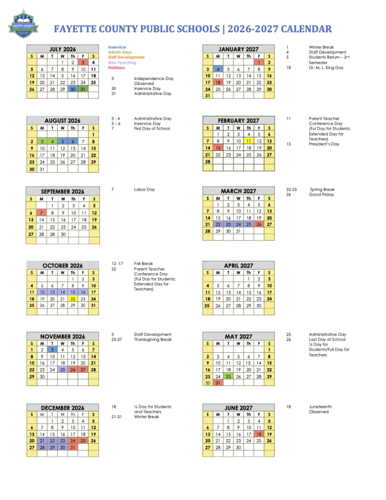 Fayette County School Calendar 26 27