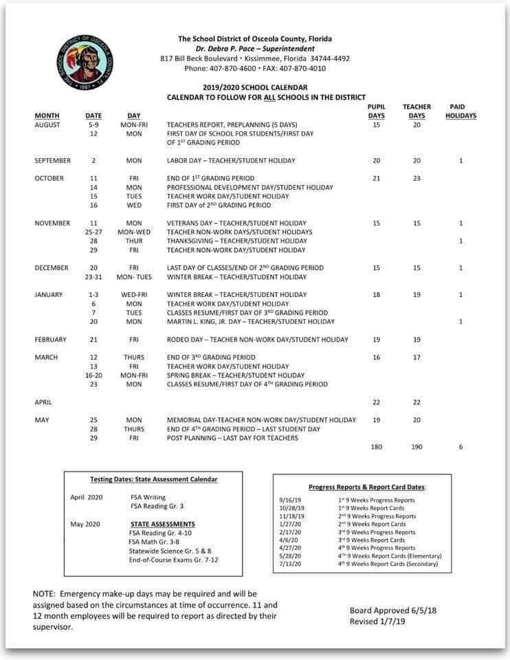 Osceola County School Calendar 7 Osceola County School Calendar