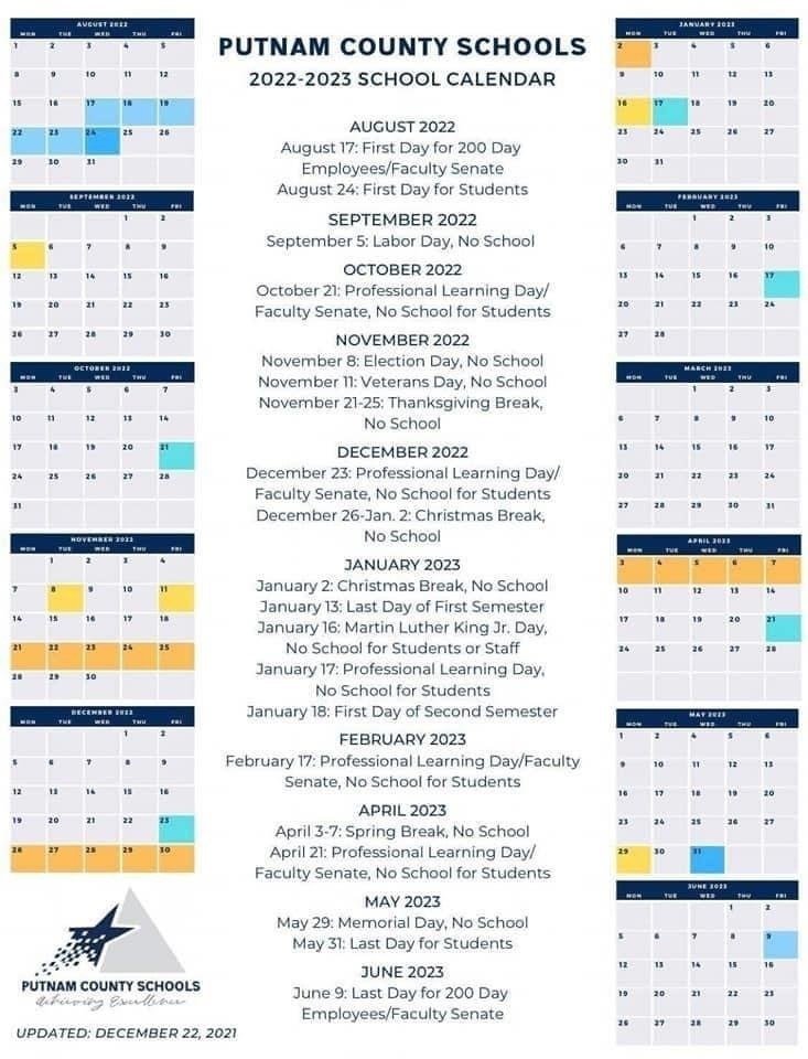 Putnam County School Calendar
