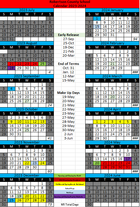 Robertson County School Calendar