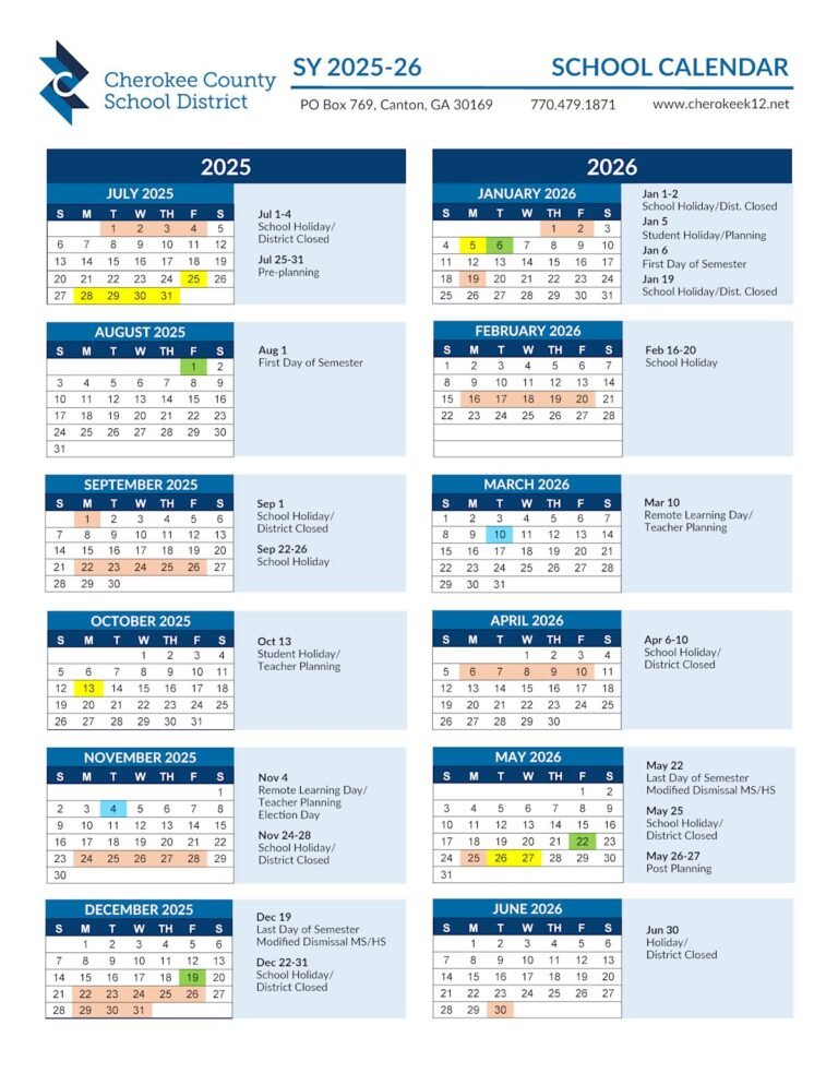 2024-2025 Cherokee County School Calendar Overview