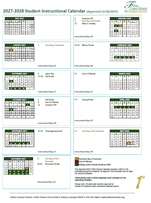Fulton County School Calendar 26 27