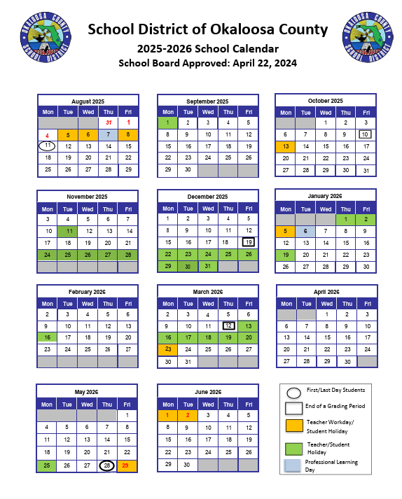 Okaloosa County School Calendar