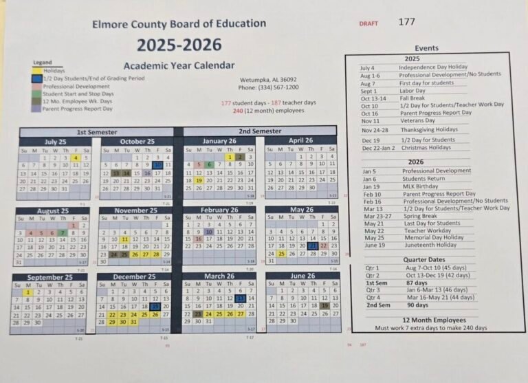 Elmore County School Calendar