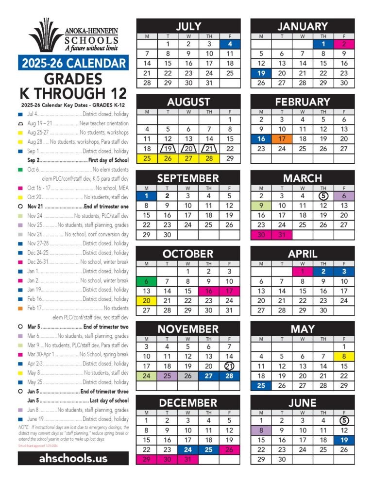 Anoka Hennepin School District Academic Calendar 9 Anoka Hennepin School District Academic Calendar