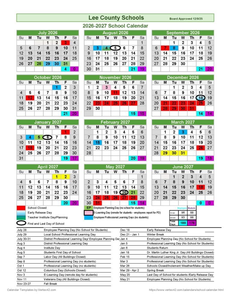 Lee County School Calendar 26 27